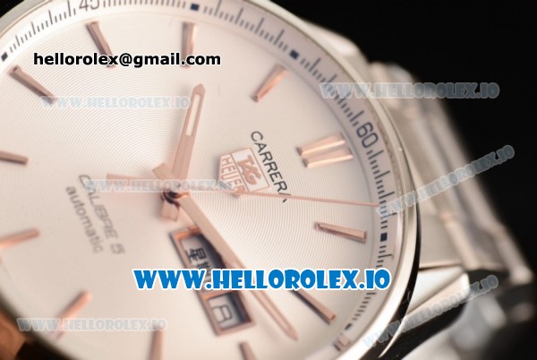 Tag Heuer Carrera Calibre 5 Swiss ETA 2824 Automatic Steel Case White Dial With Stick Markers Steel Bracelet - Click Image to Close